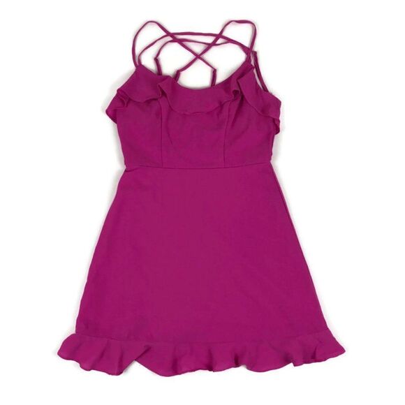B. Darlin Strappy Mini Shift Dress Juniors Size 5/6 Pink Ruffle Trim Zip Party - Picture 1 of 8